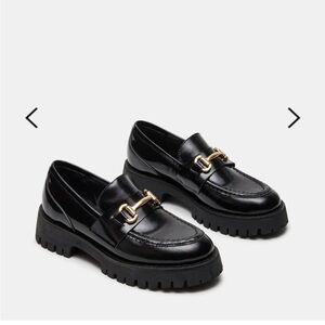 Steve Madden Lando Black Leather Chunky Loafer 8.5 Platform Lug Sole Horsebit